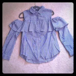 Harlowe and Graham cold shoulder striped top